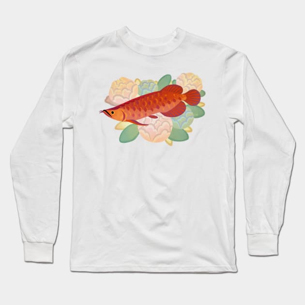 Arowana and peony3 Long Sleeve T-Shirt by pikaole